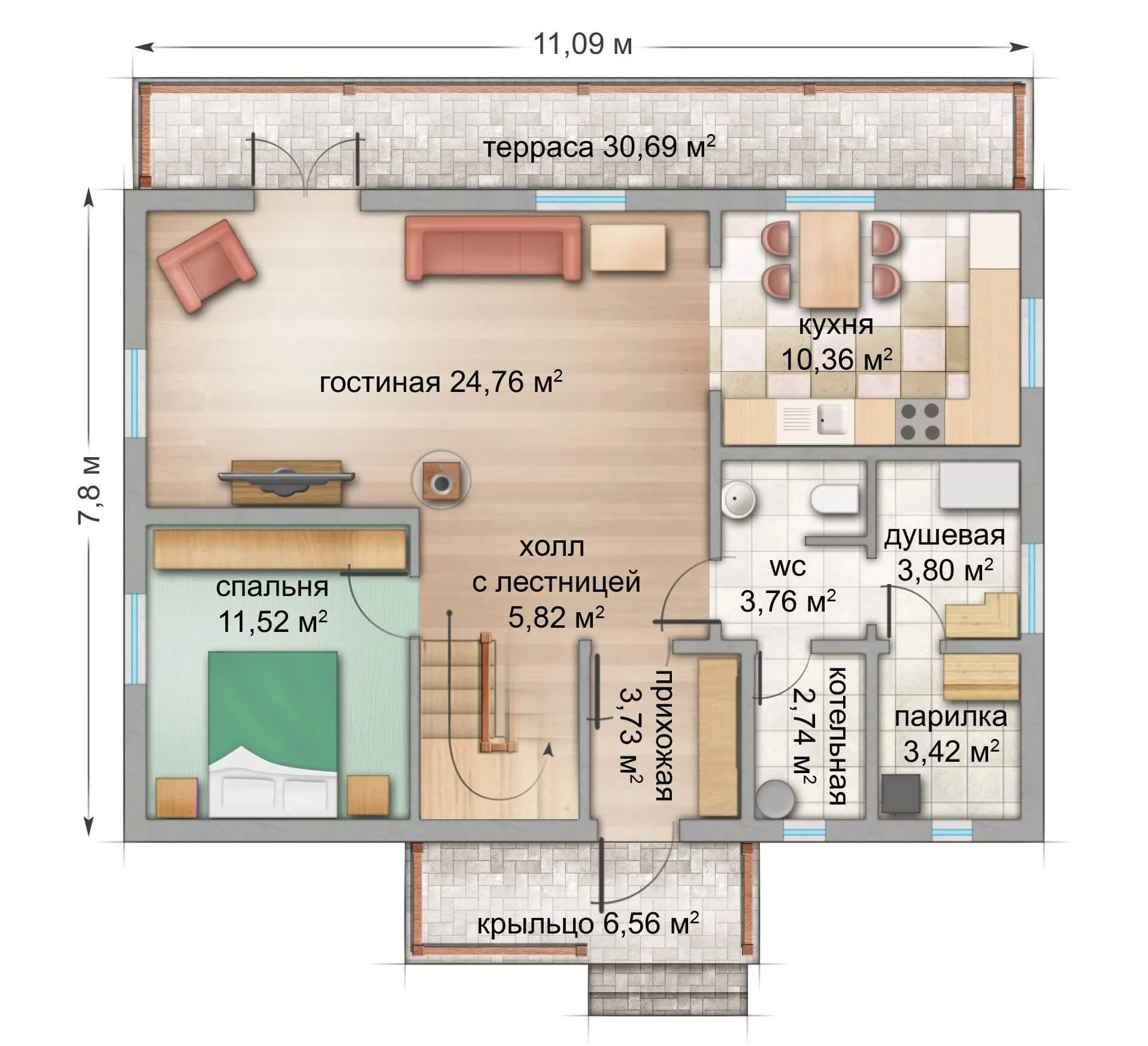 Каркасный дом 132 м²: планировка проекта, лист 1