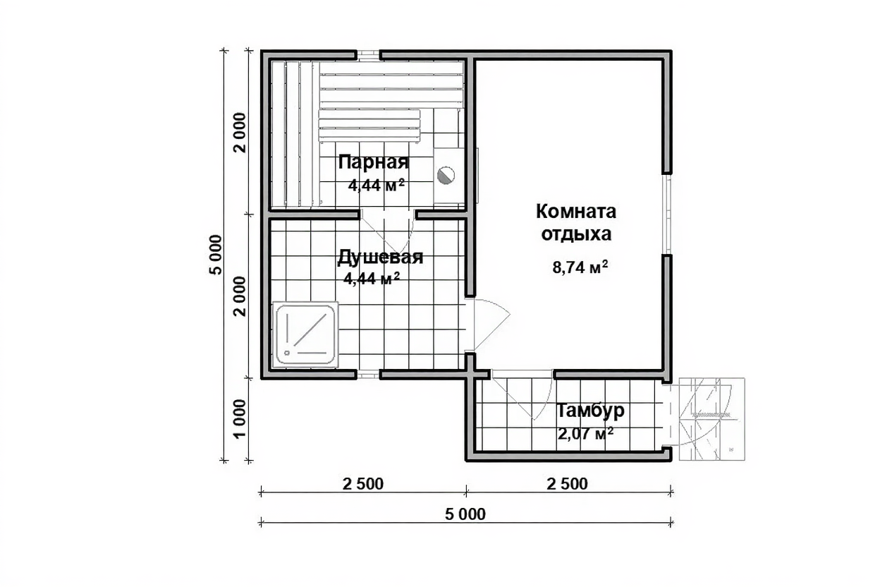 Каркасная баня 20 м²: планировка бани