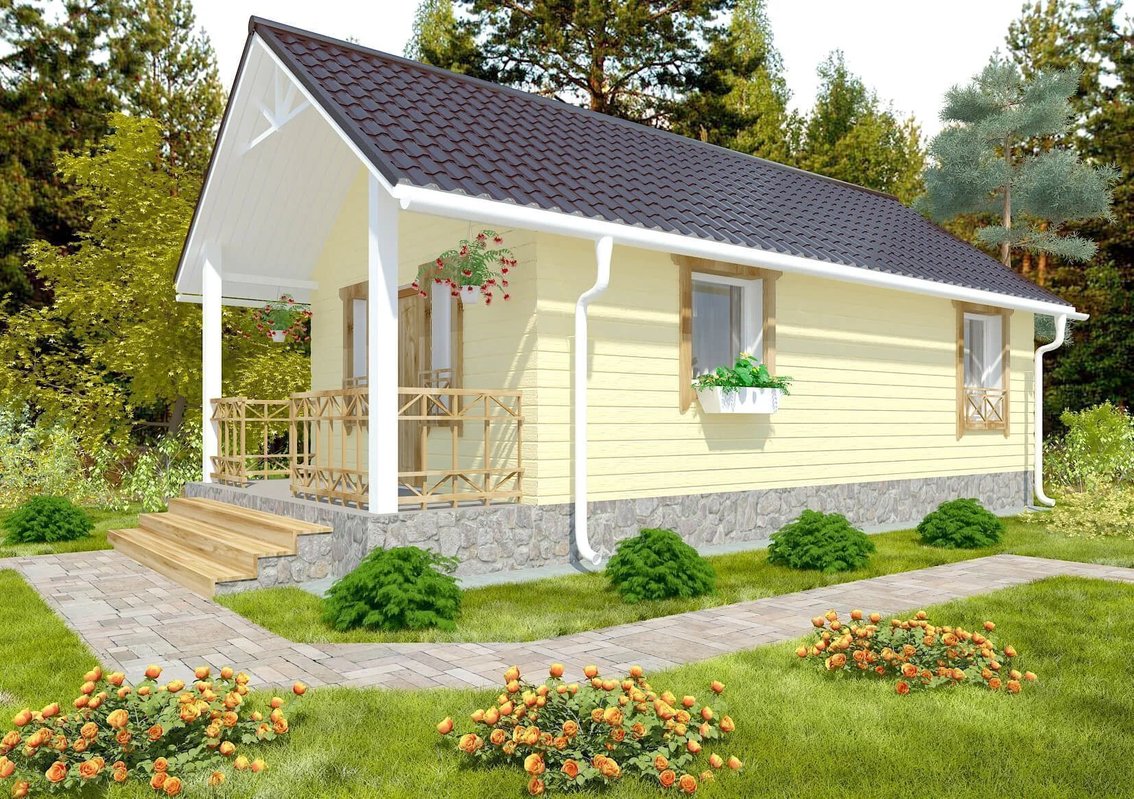 Каркасный дом 37 м²: визуализация или фасад проекта 7