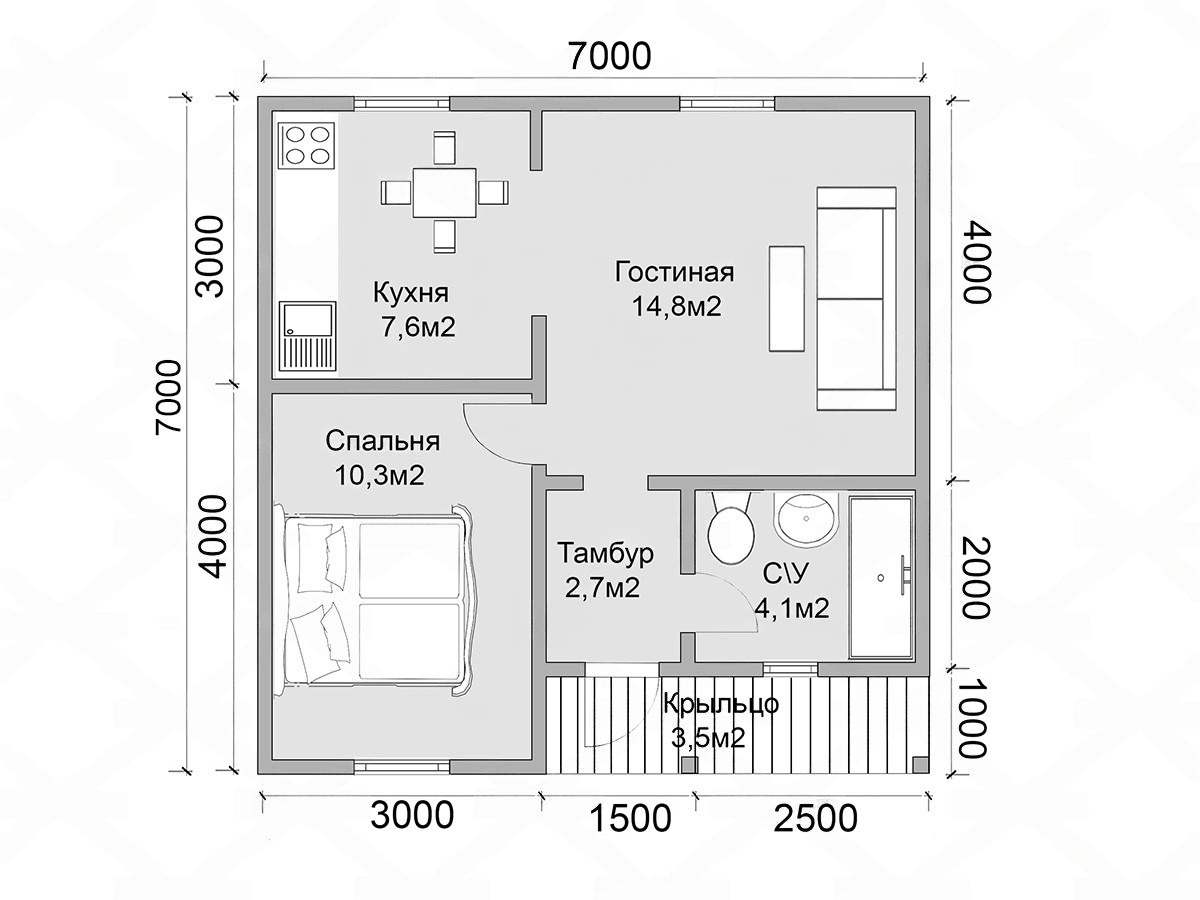 Каркасный дом 45 м²: планировка дома