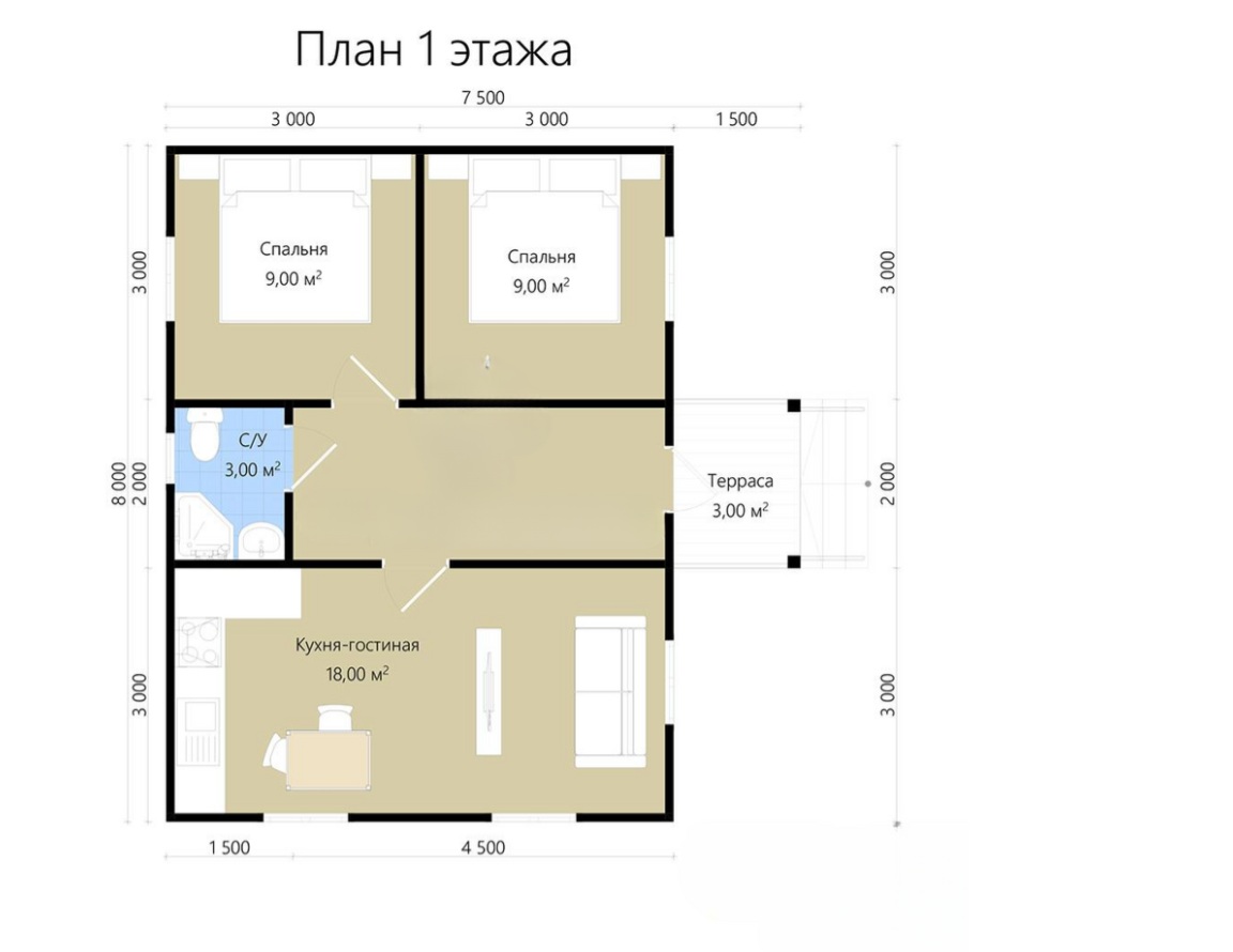 Каркасный дом 51 м²: планировка проекта, лист 1