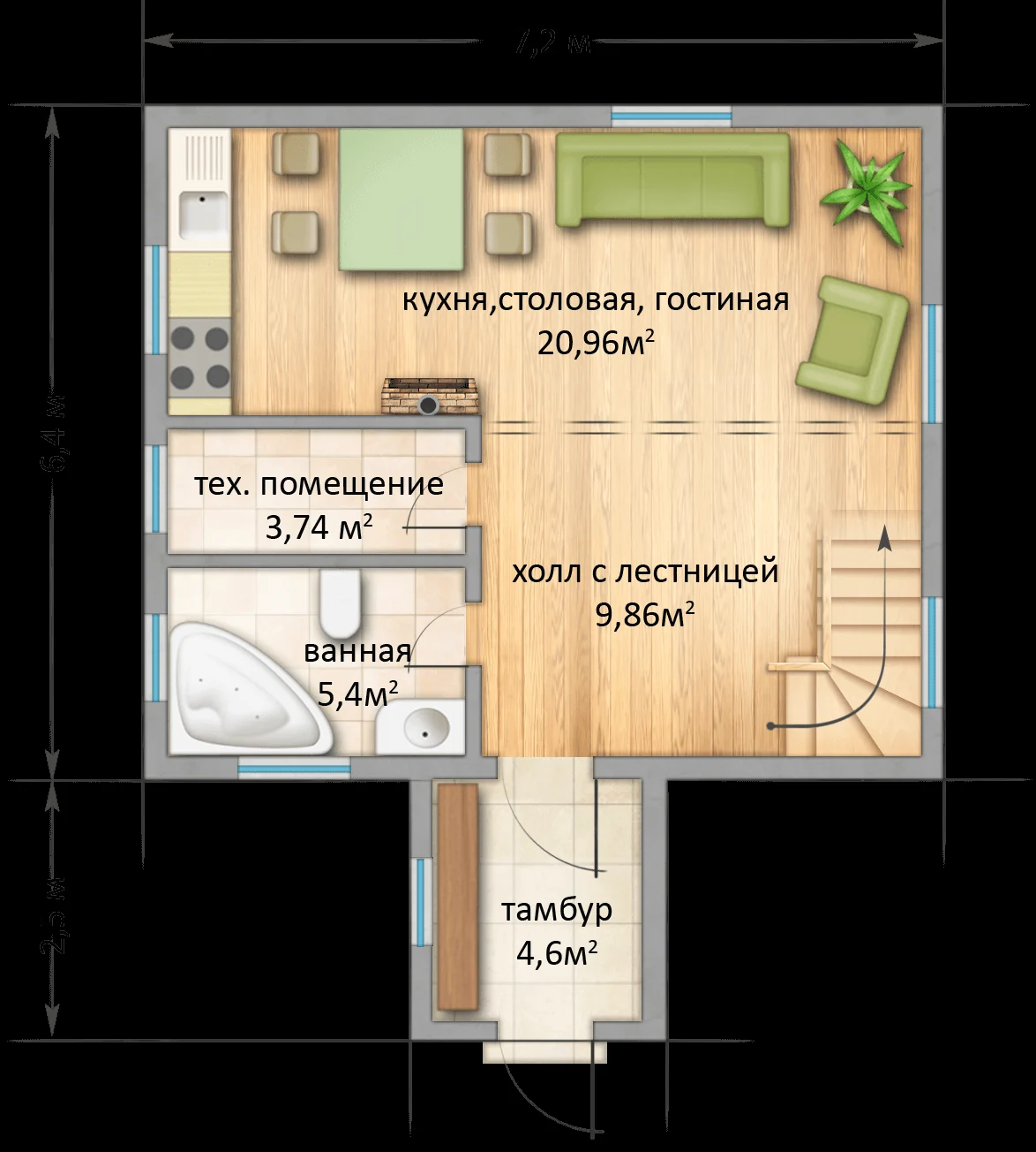 Каркасный дом 79 м²: планировка проекта, лист 1